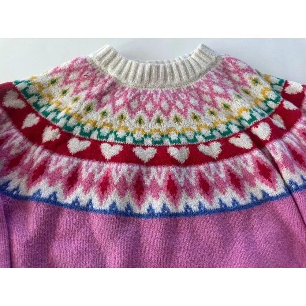 Girls Old Navy Girls 10/12 Pink Fair Isle Mock-Neck Pullover Sweater